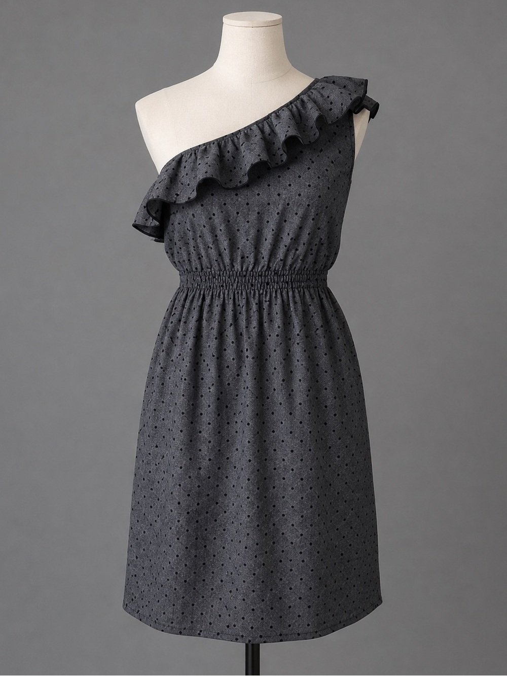 I LOVE H81 Polka Dot Ruffle Y2K Gray Black Summer Garden Dress